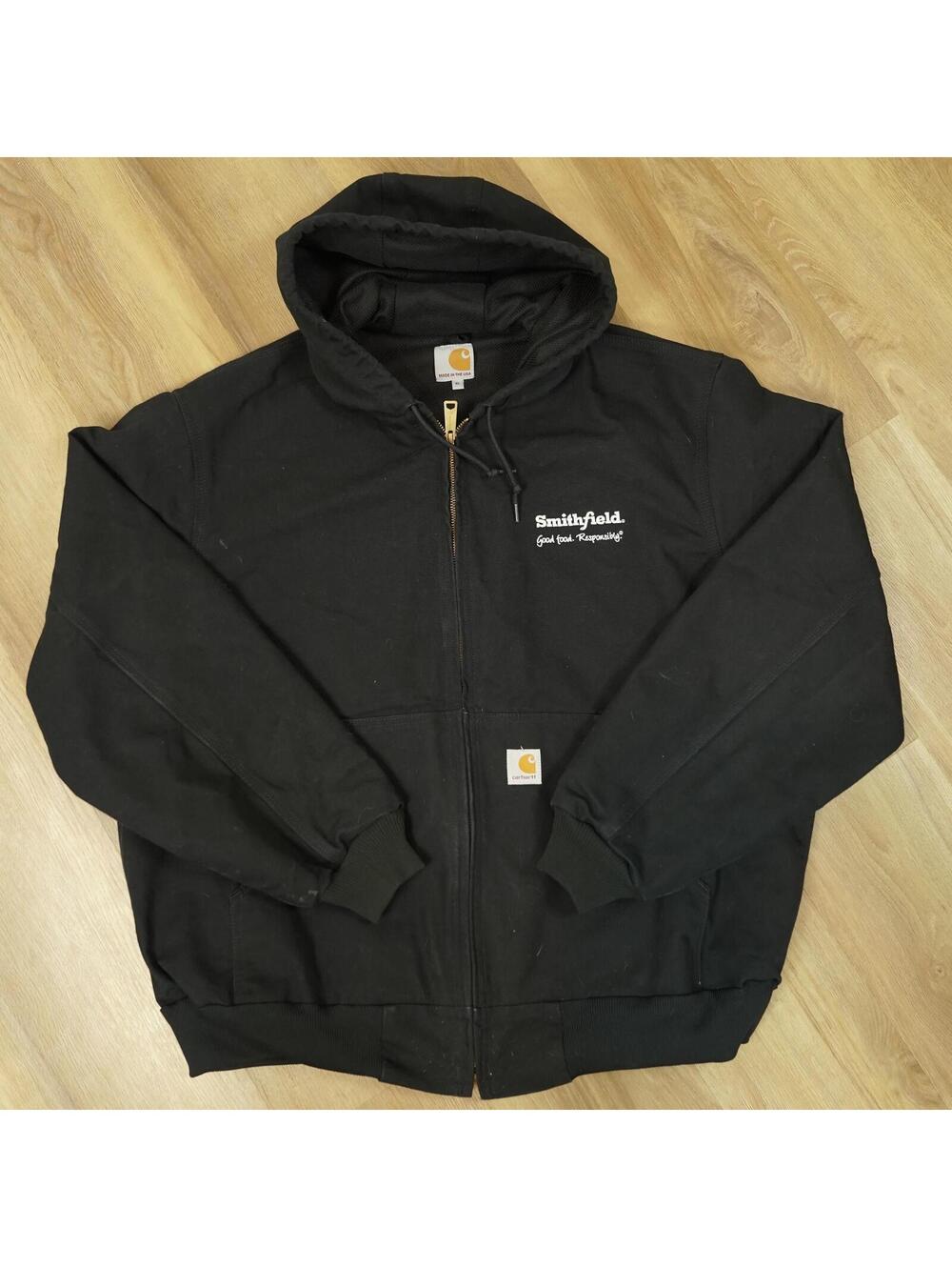 Carhartt Duck Active Jacket Thermal‎ Lined Black Hooded Zip-Up Jacket XL J131BLK